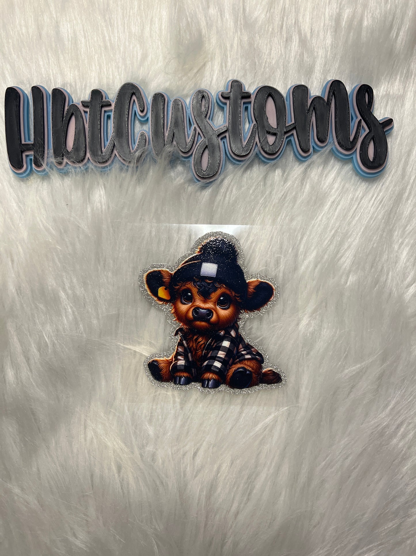 Black & White Flannel Cow Glitter Decal
