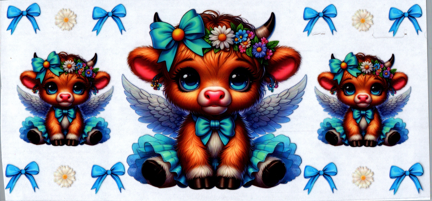 16 oz Baby cow in blue dress with angel wings and blue bow 1
