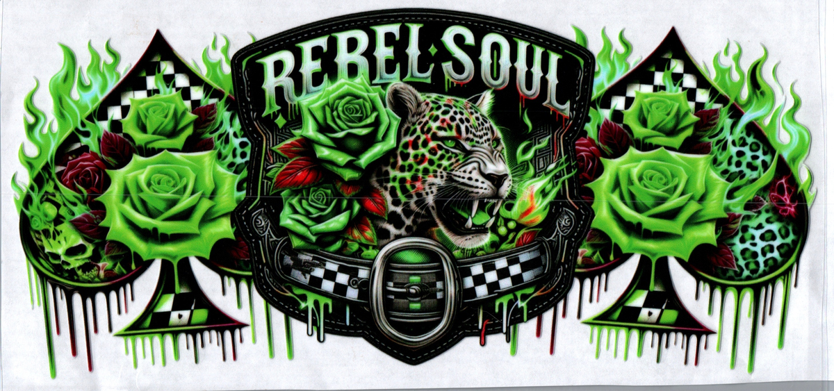 16oz rebel soul checker cheetah green roses 101