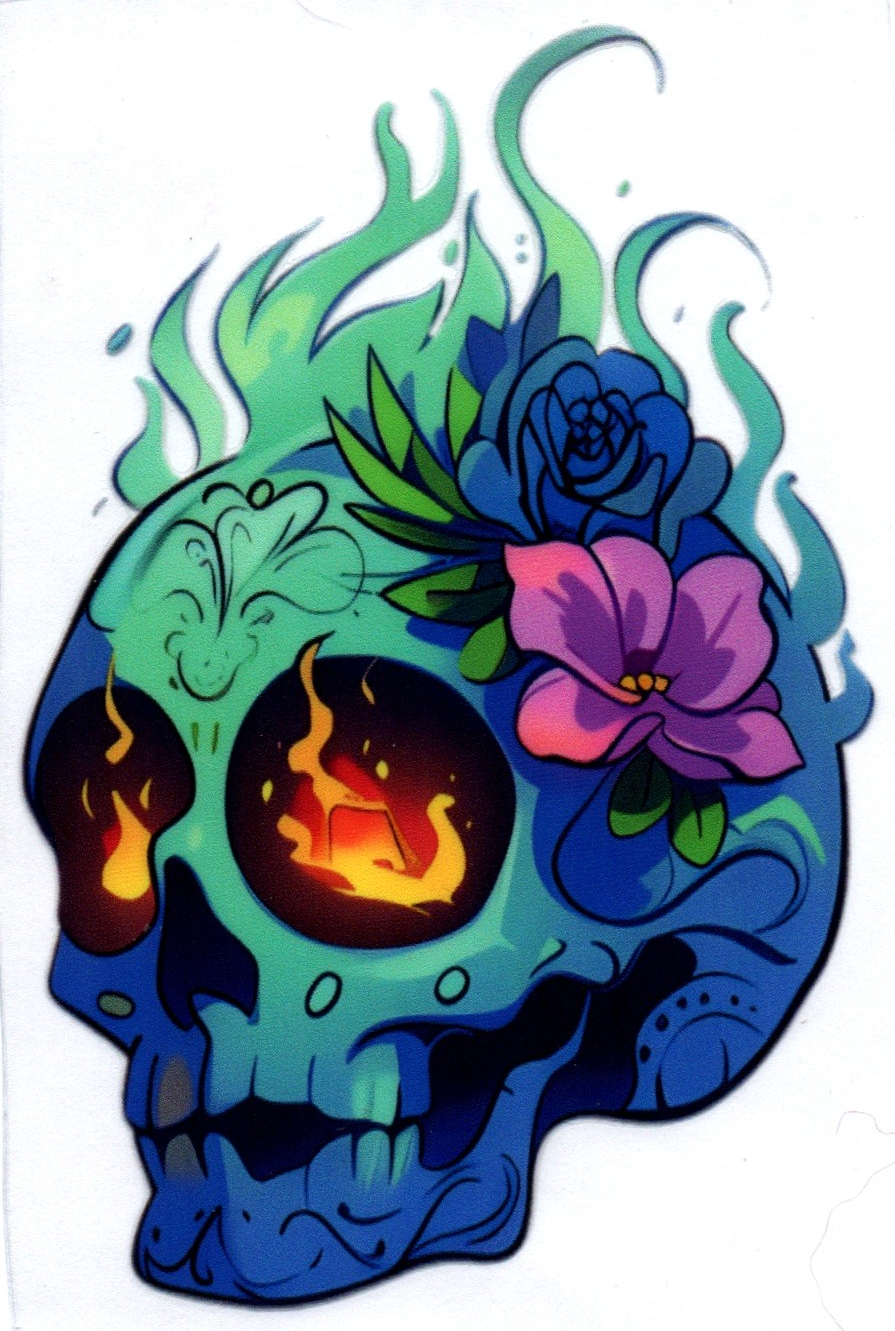 Flaming skull head Single Decal 10