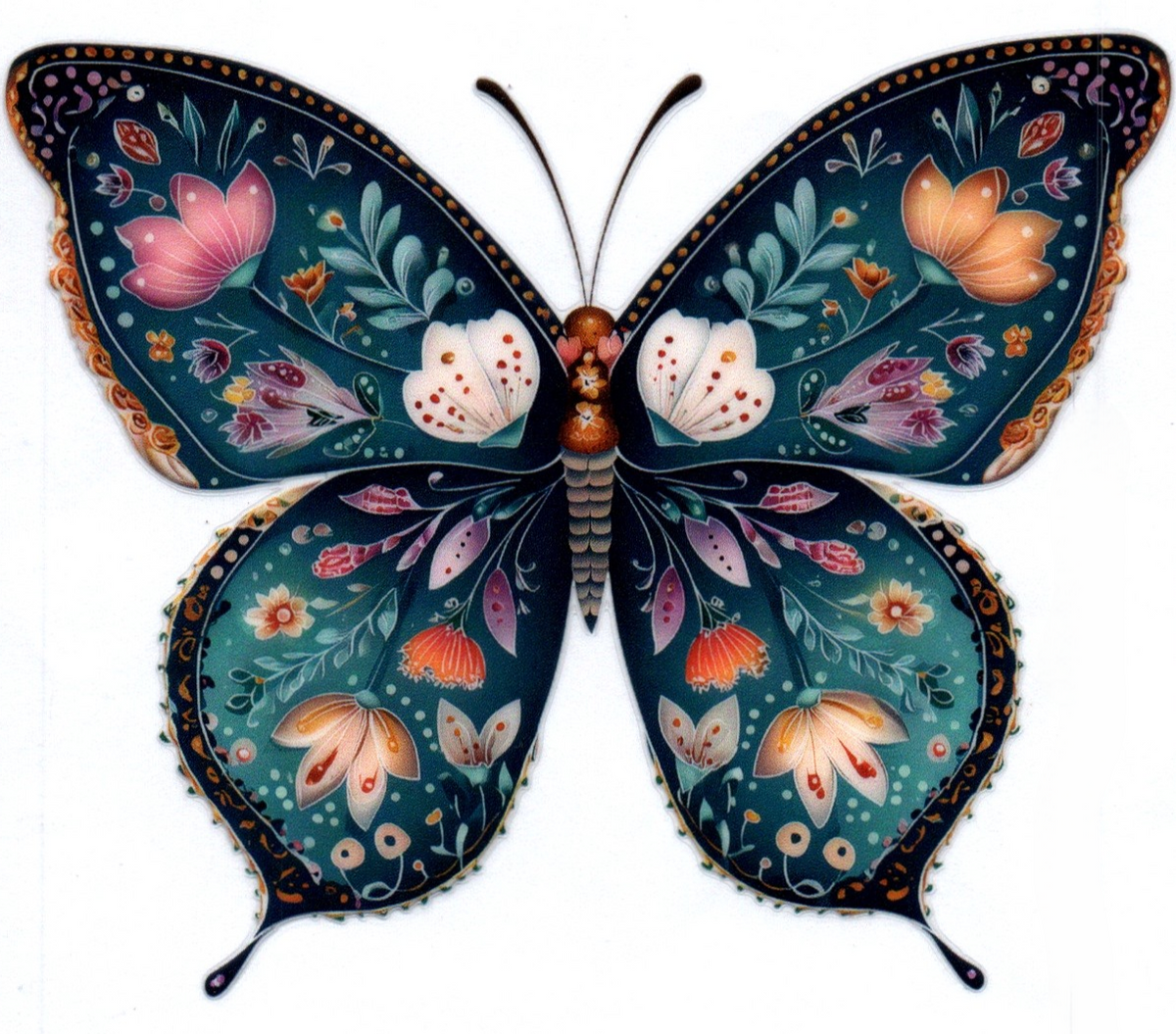 Detailed flowered Butterfly 9 Single Decal