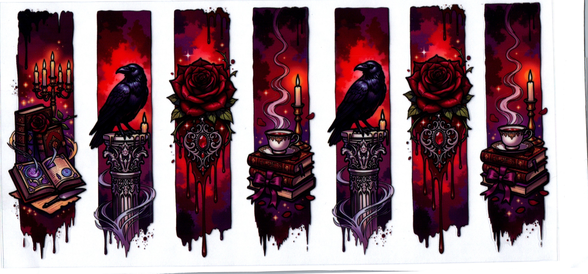 16oz red brushstroke bookmarks ravens roses books halloween 107