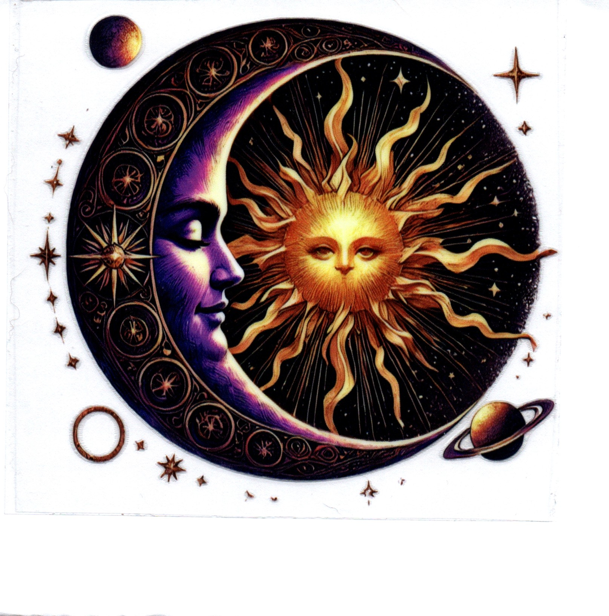 Black purple moon gold designs golden sun Single Decal 113