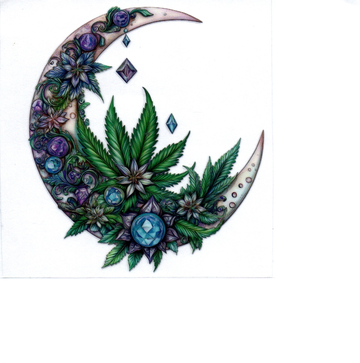 crescent moon fern leaves jewels Single Decal 116