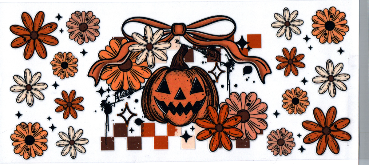 16oz checker back pumpkin with orange flowers halloween 118