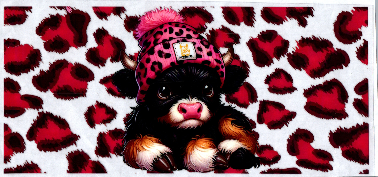 16 oz Pink Cowhartt beanie brown cow 123