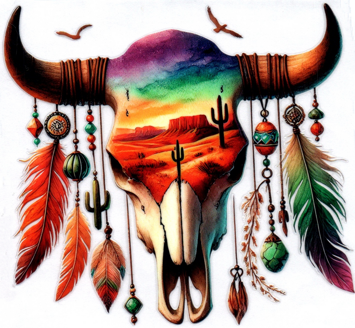 Western Cow Skull w/desert scene Misc. Single Decal 123