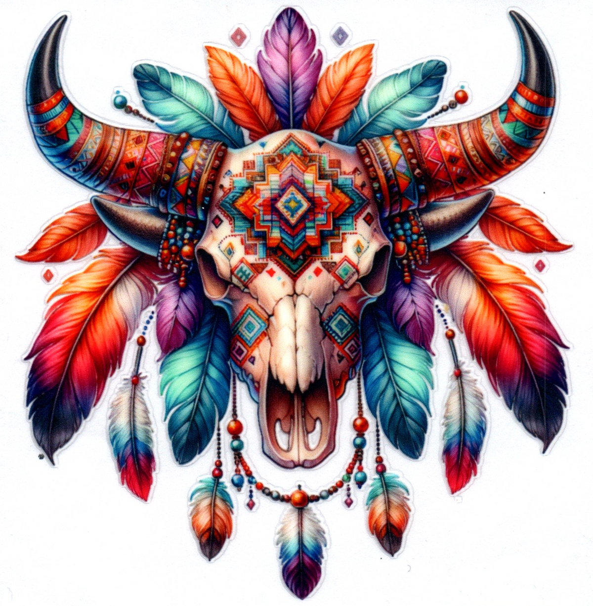 Western Cow Skull w/Aztec Misc. Single Decal 124