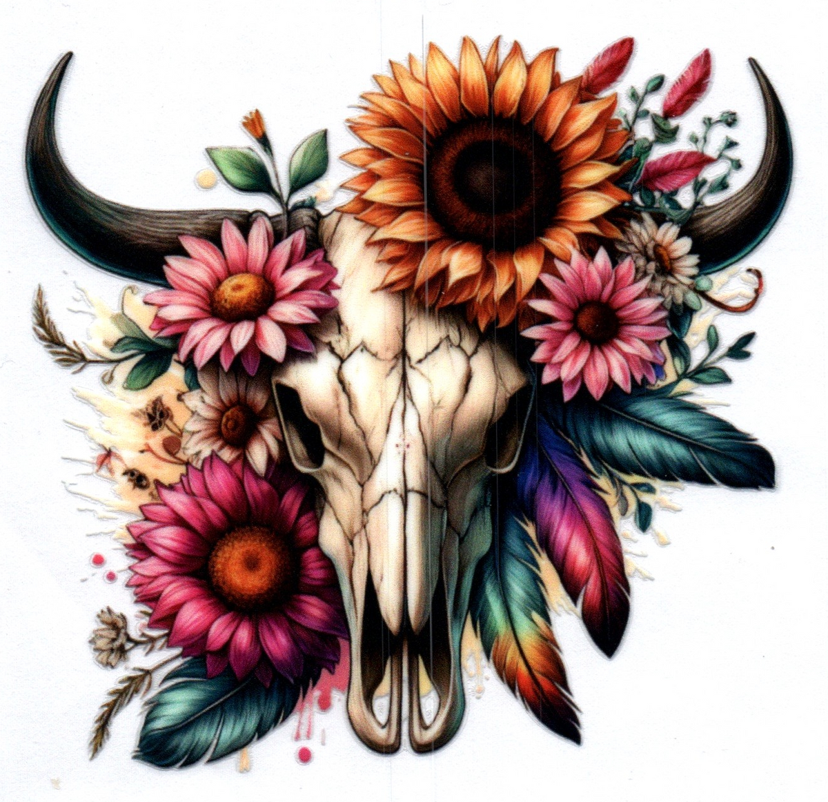 Cow Skull w/sunflower Single Decal 12