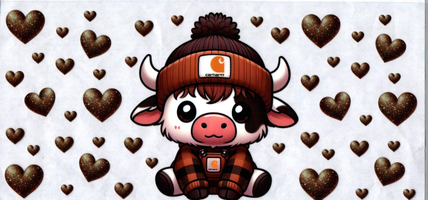 16 oz Dark Brown Chartt cow in overalls 125