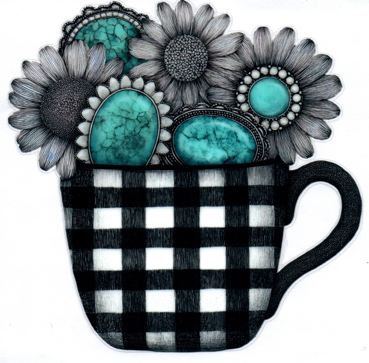 Black and white plaid with teal madeleine's Misc. Single Decal 127