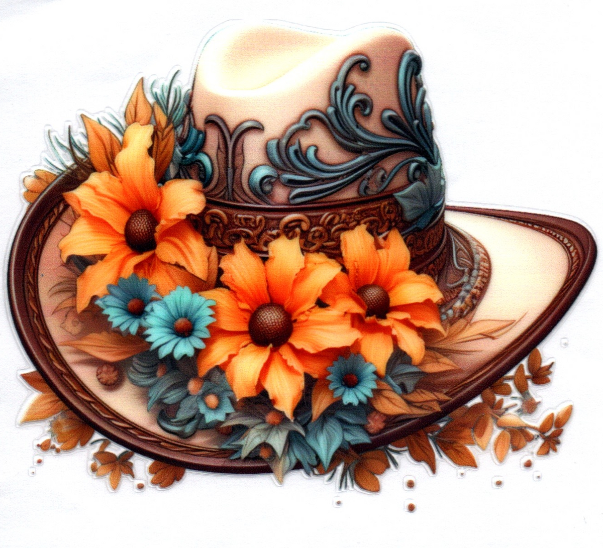 Cowgirl Hat w/yellow flowers Single Decal 139