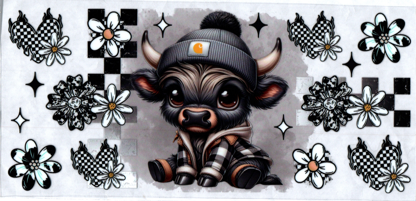 16 oz Black and tan cow in flannel w/B&W checkered 141