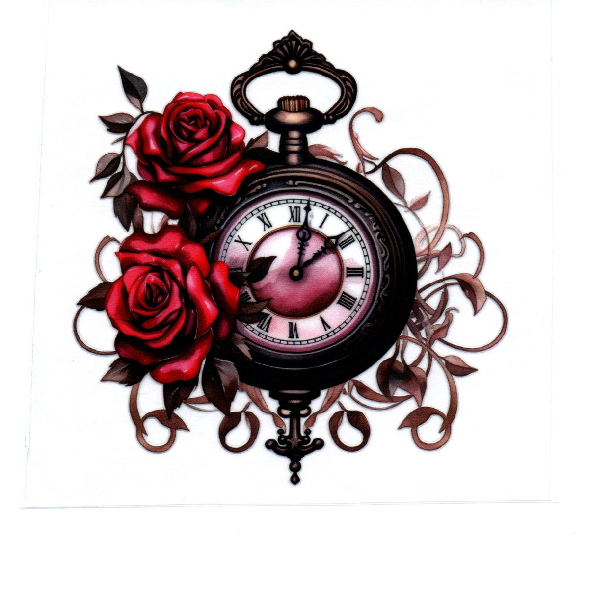 black clock stop watch red roses Single Decal 141