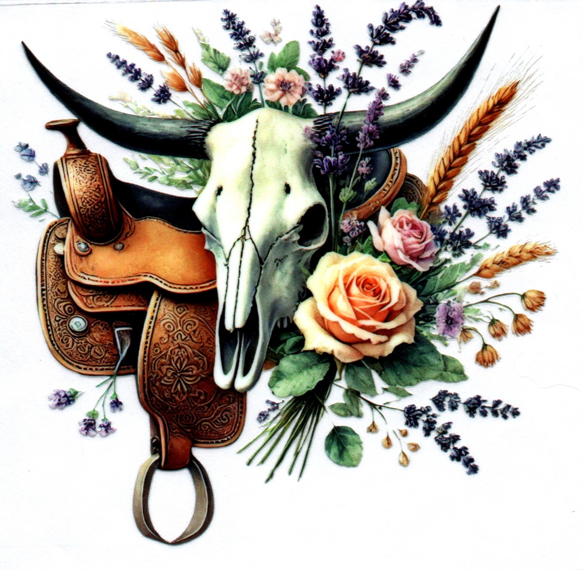 Cow Skull on saddle Single Decal 142