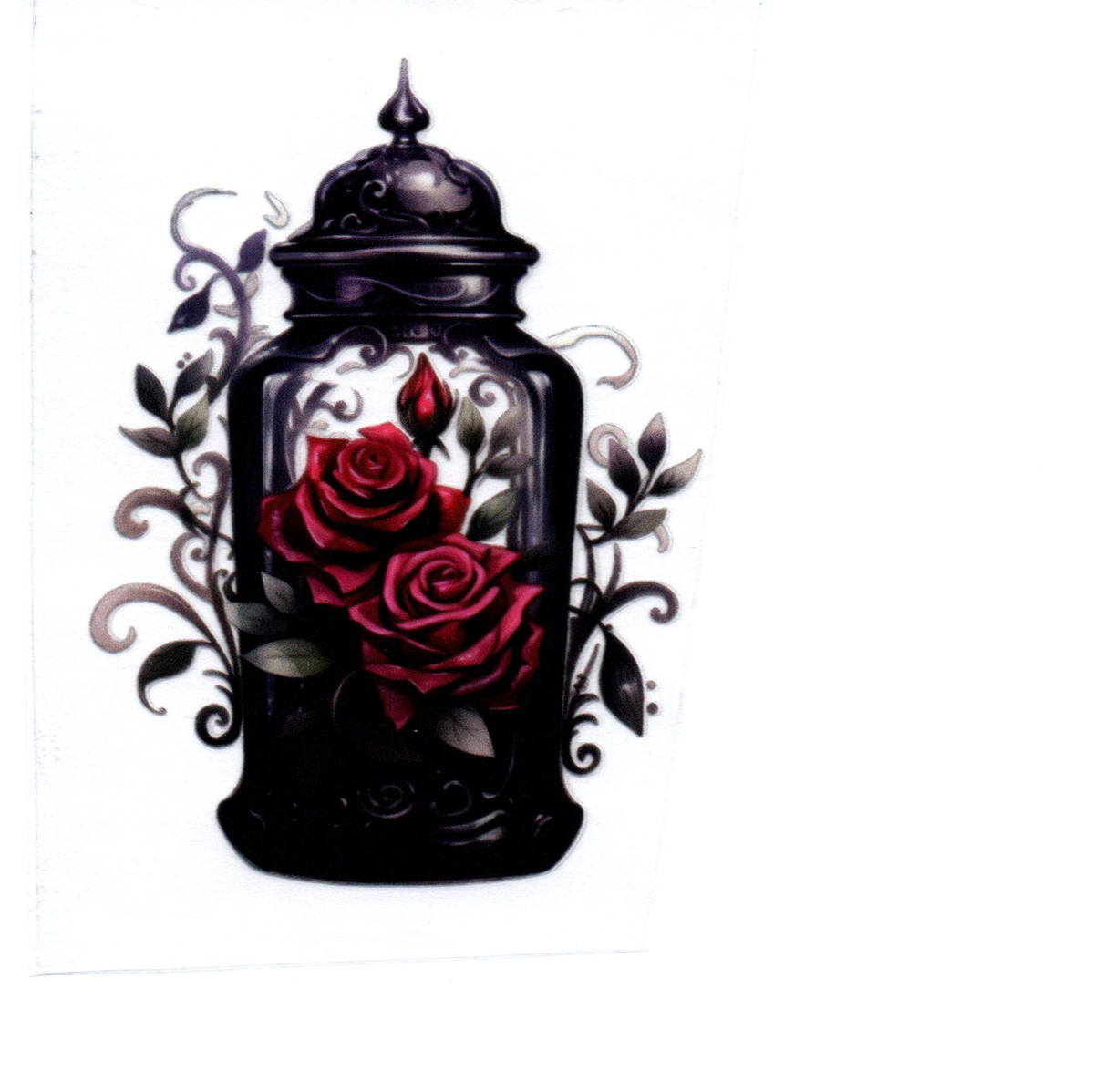 gallon glass jar decorated lid red roses Single Decal 144