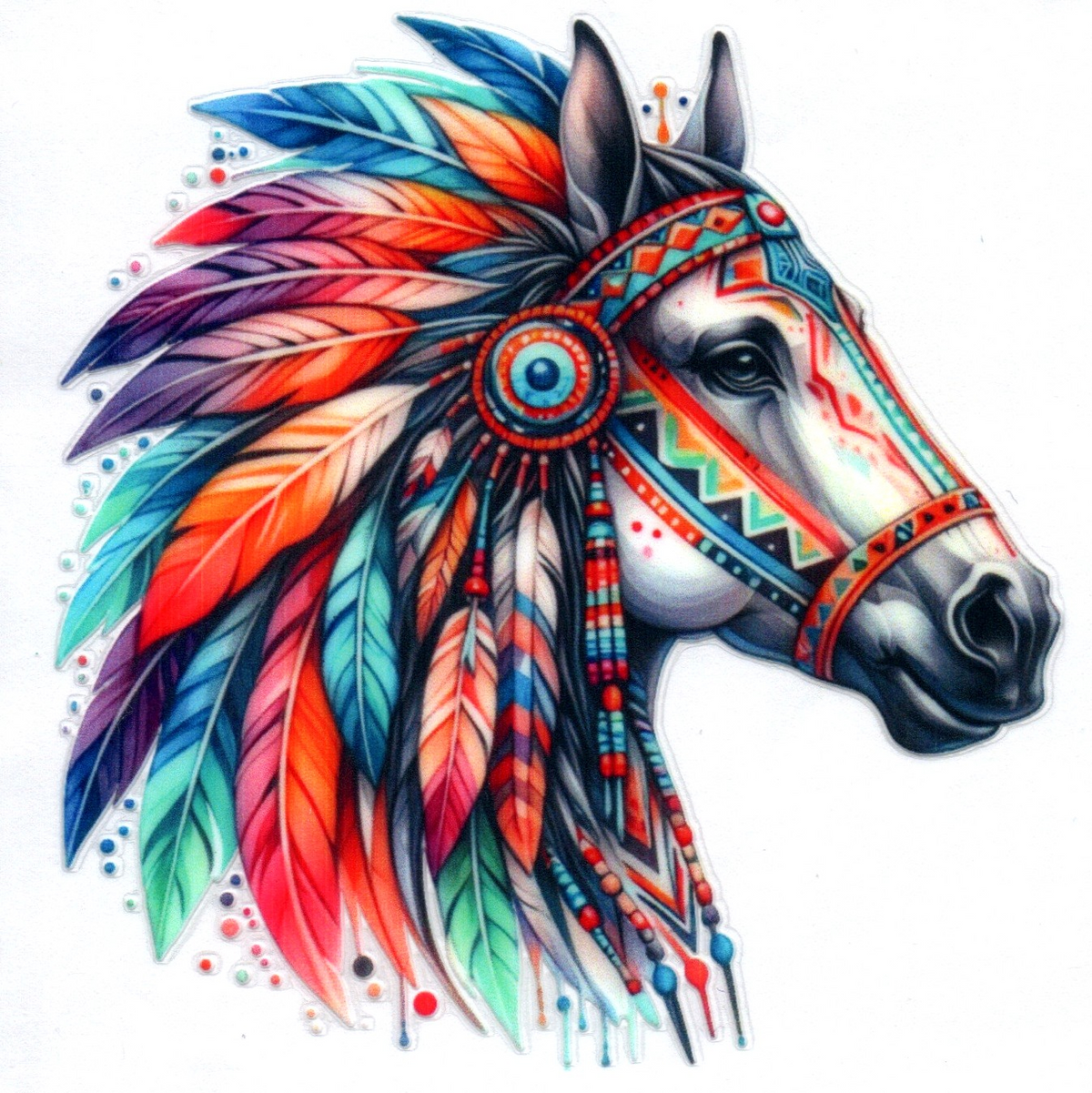 Horse w/Aztec designs and feathers Single Decal 145