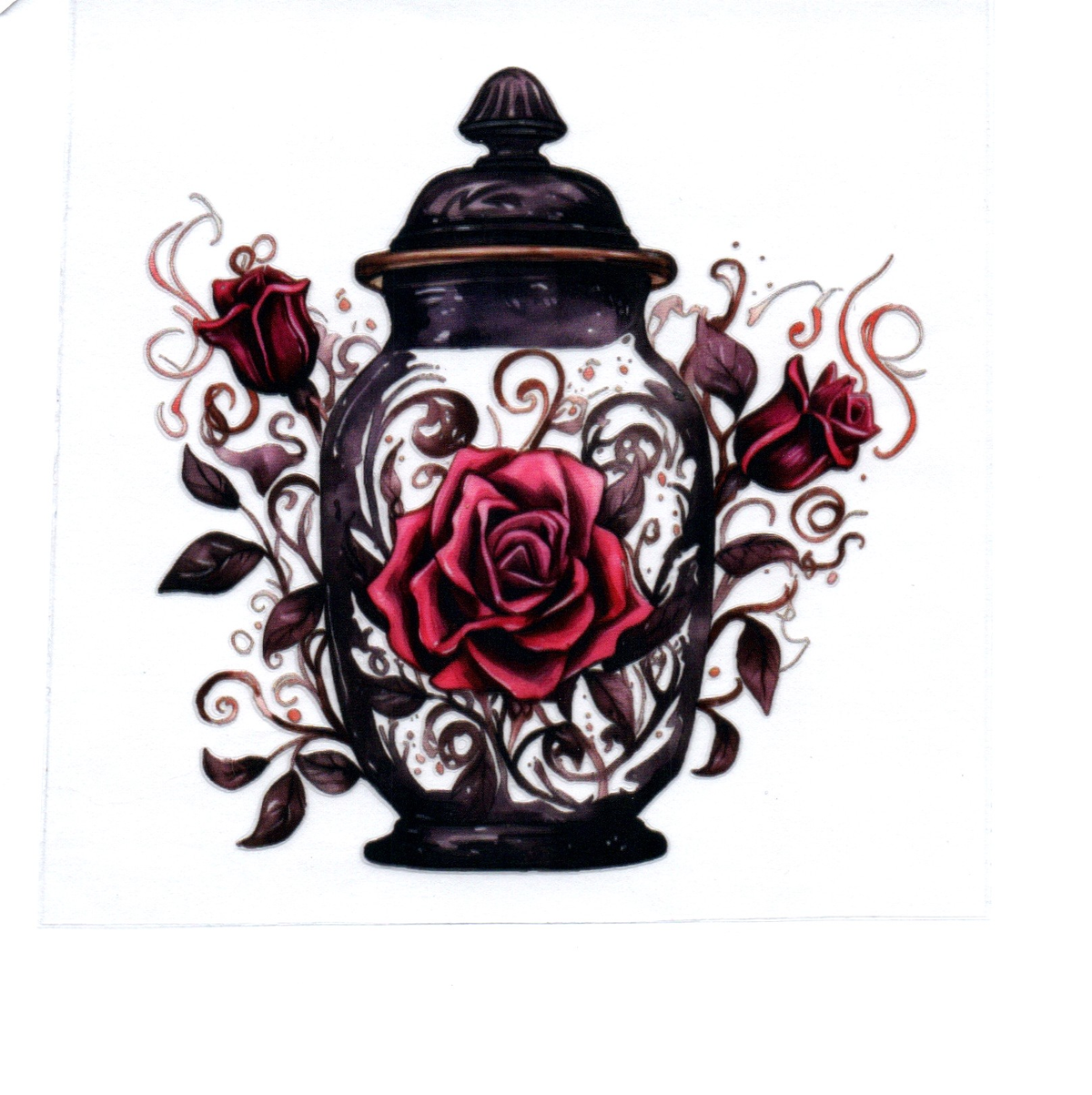 black white urn red roses Single Decal 145