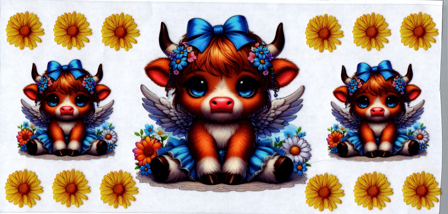 16 oz Baby Cow in blue dress & wings and sunflowers 15