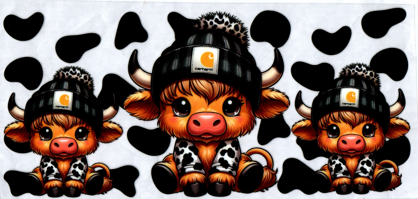 16 oz Girl Cow in b&W jacket & Beanie 150