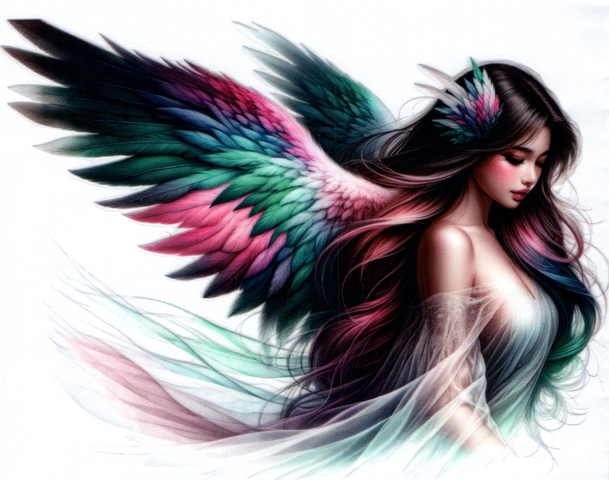 Angel with green pink blue wings Single Decal 15
