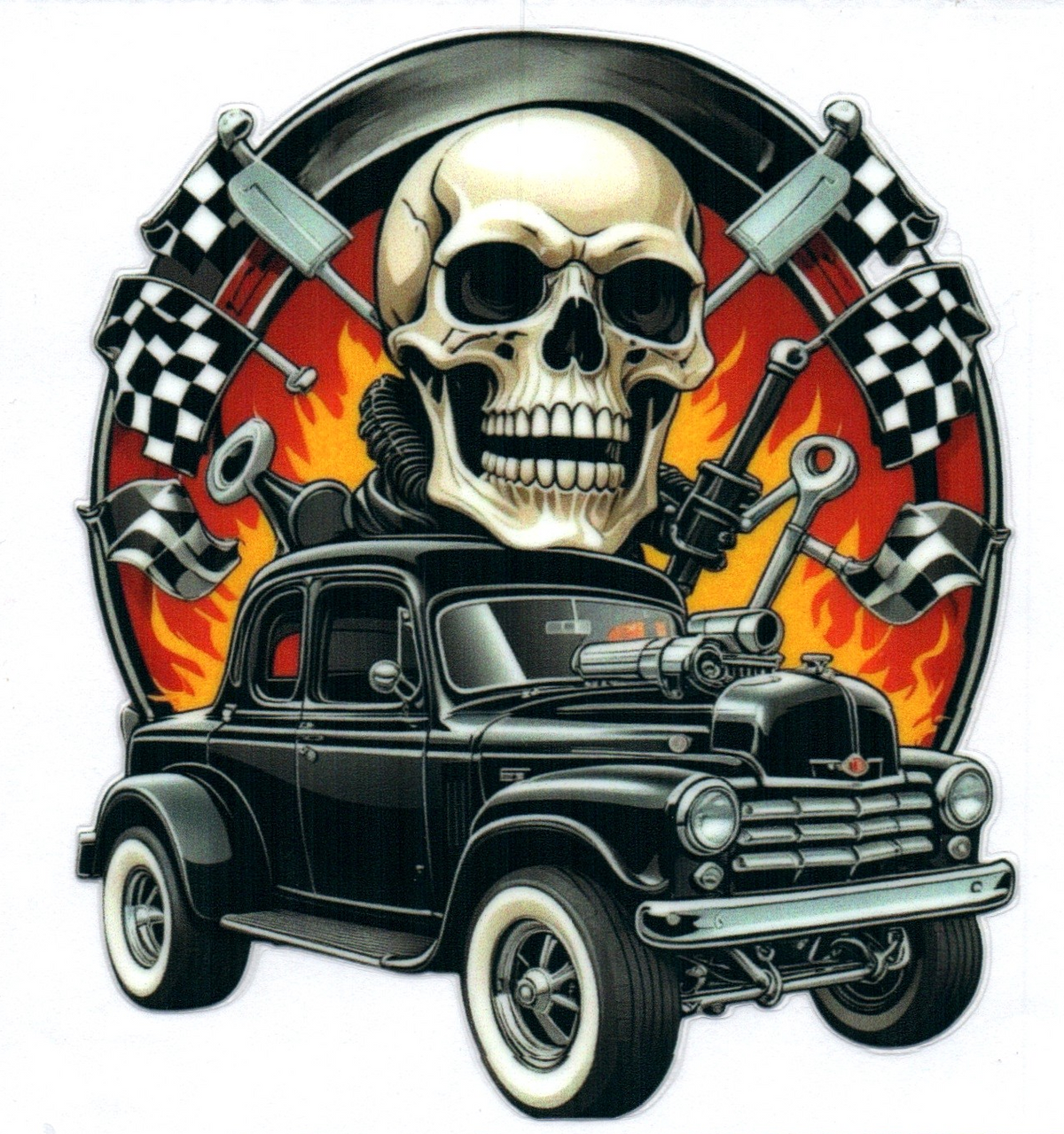 Skull and Car Single Decal 154