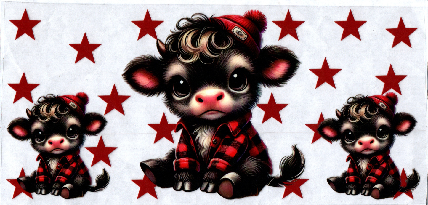 16 oz Cows in red flannels and red stars 156