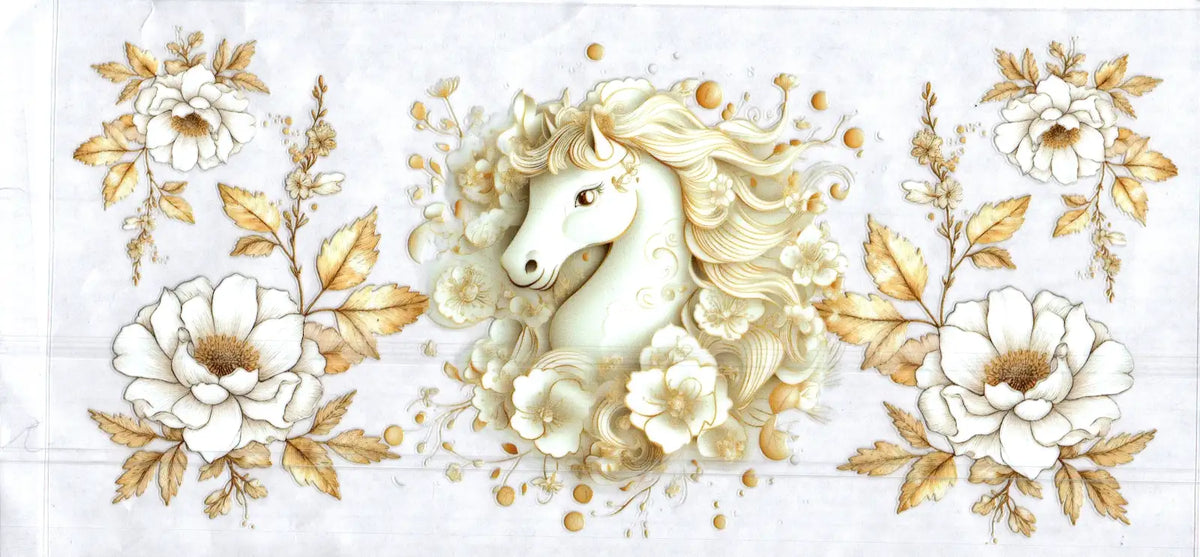 16 oz white horse with gold accents misc 156