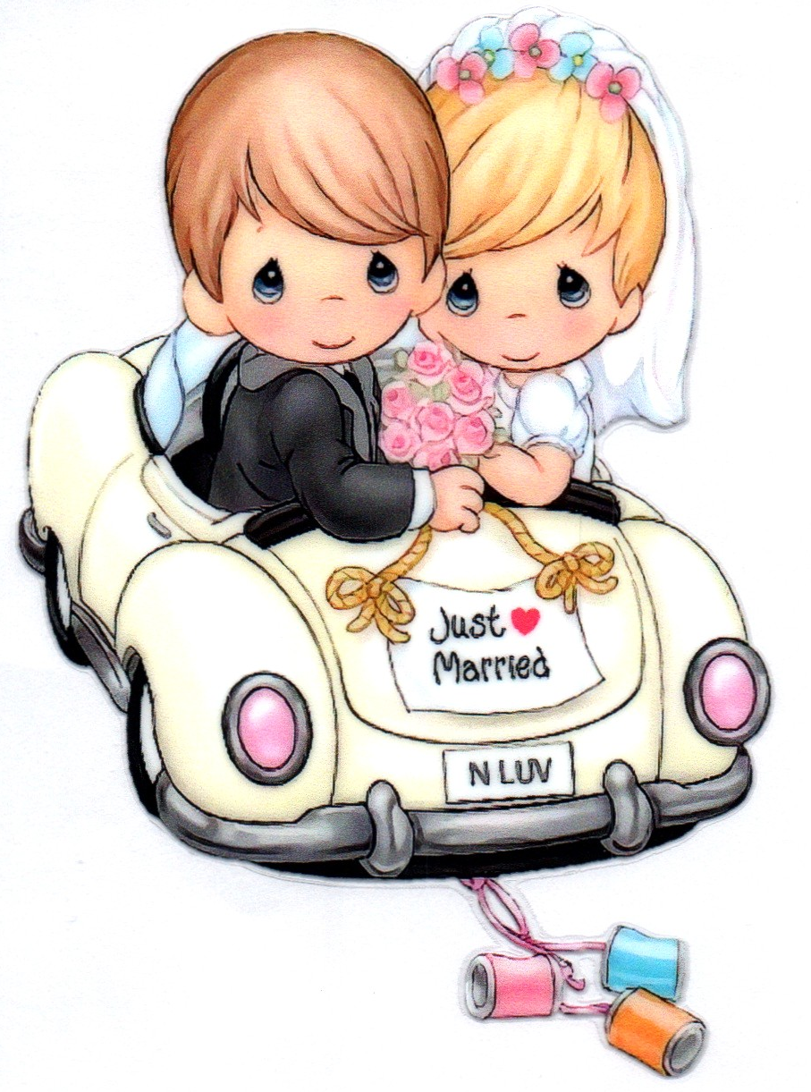 Bride & Husband in car Just Married Precious Moments 15 Single Decal