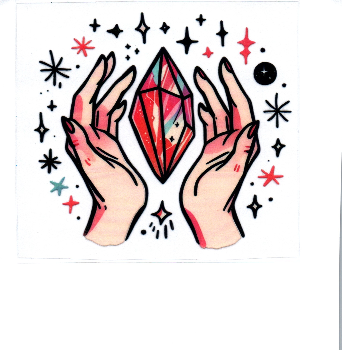 crystal hovering between hands Single Decal 159