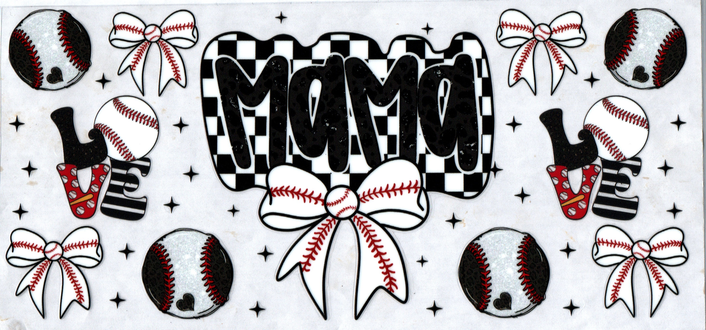 16 oz B&W checkered baseball Mama w/bow 16