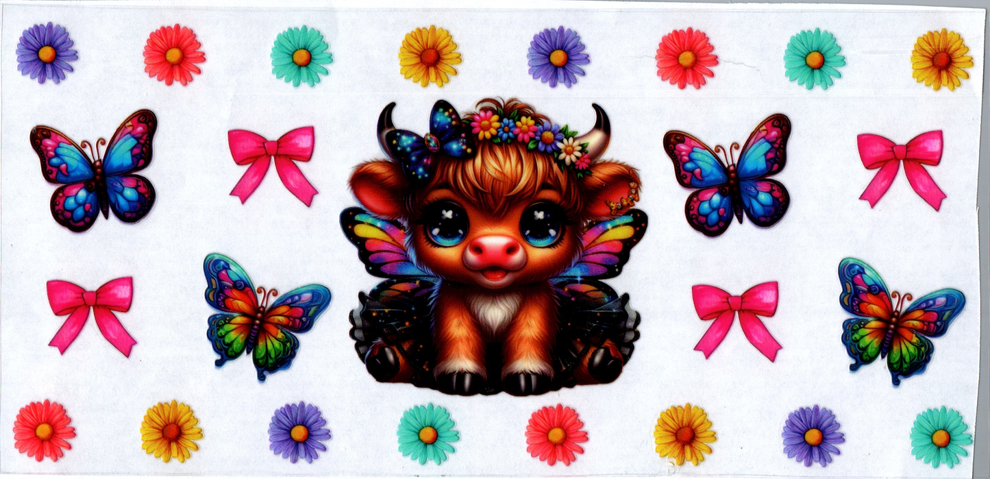 16 oz Baby Cow in black dress & rainbow wings and butterflies 16