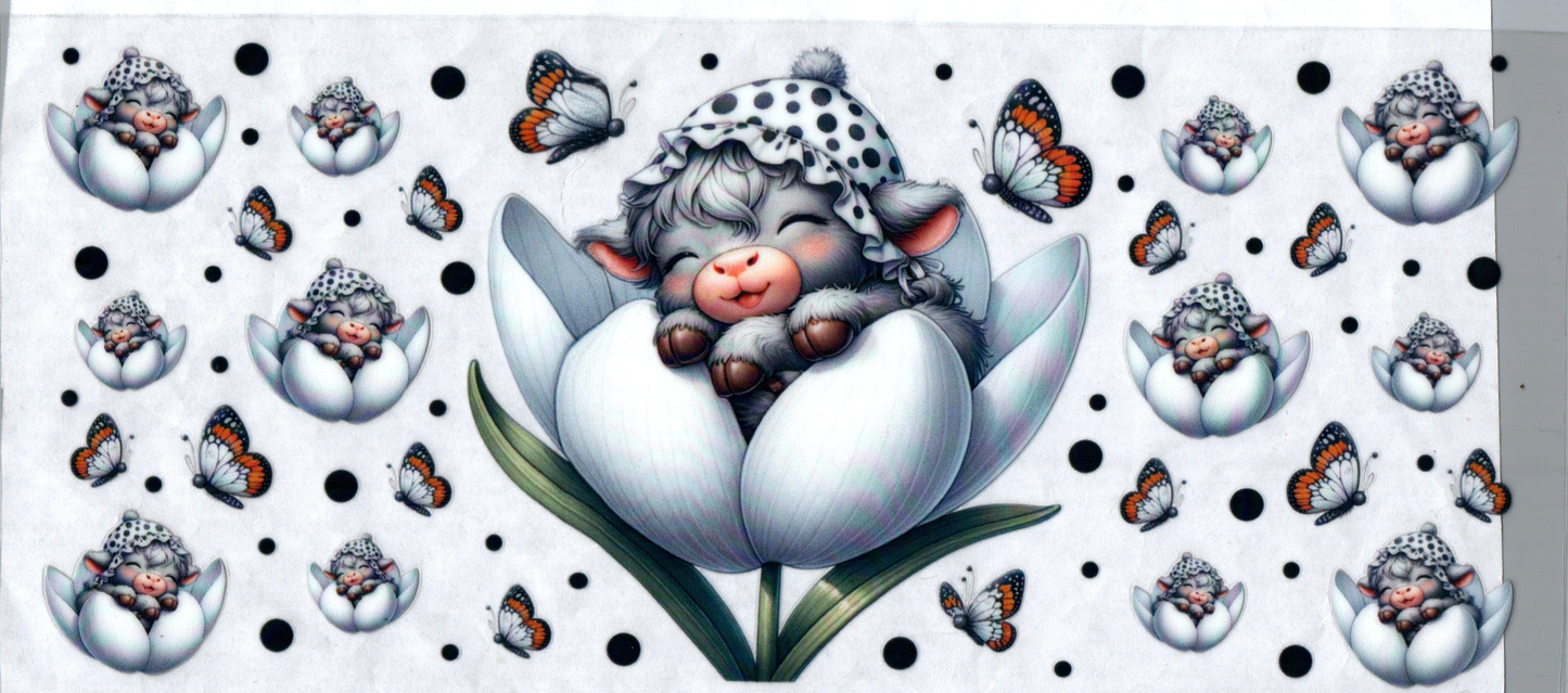 16 oz gray baby cow sleeping in flower 162