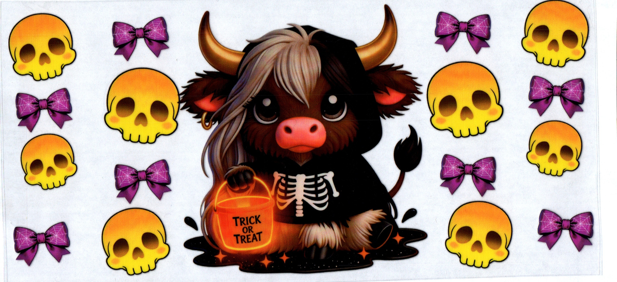 16oz highland cow skeleton bows & half skulls halloween 16