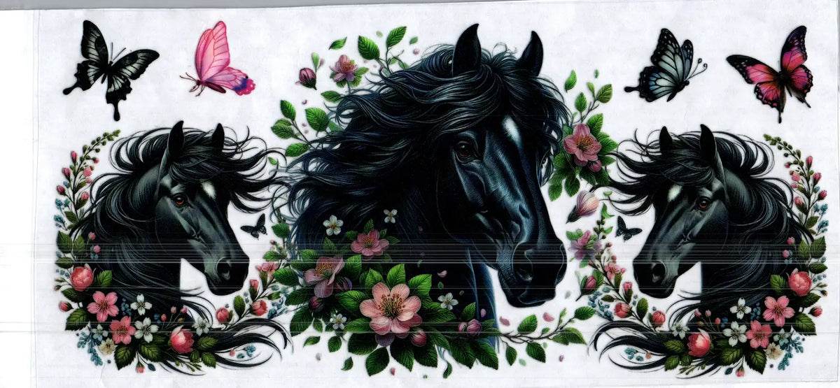 16 oz 3 black horse heads butterflies misc 166