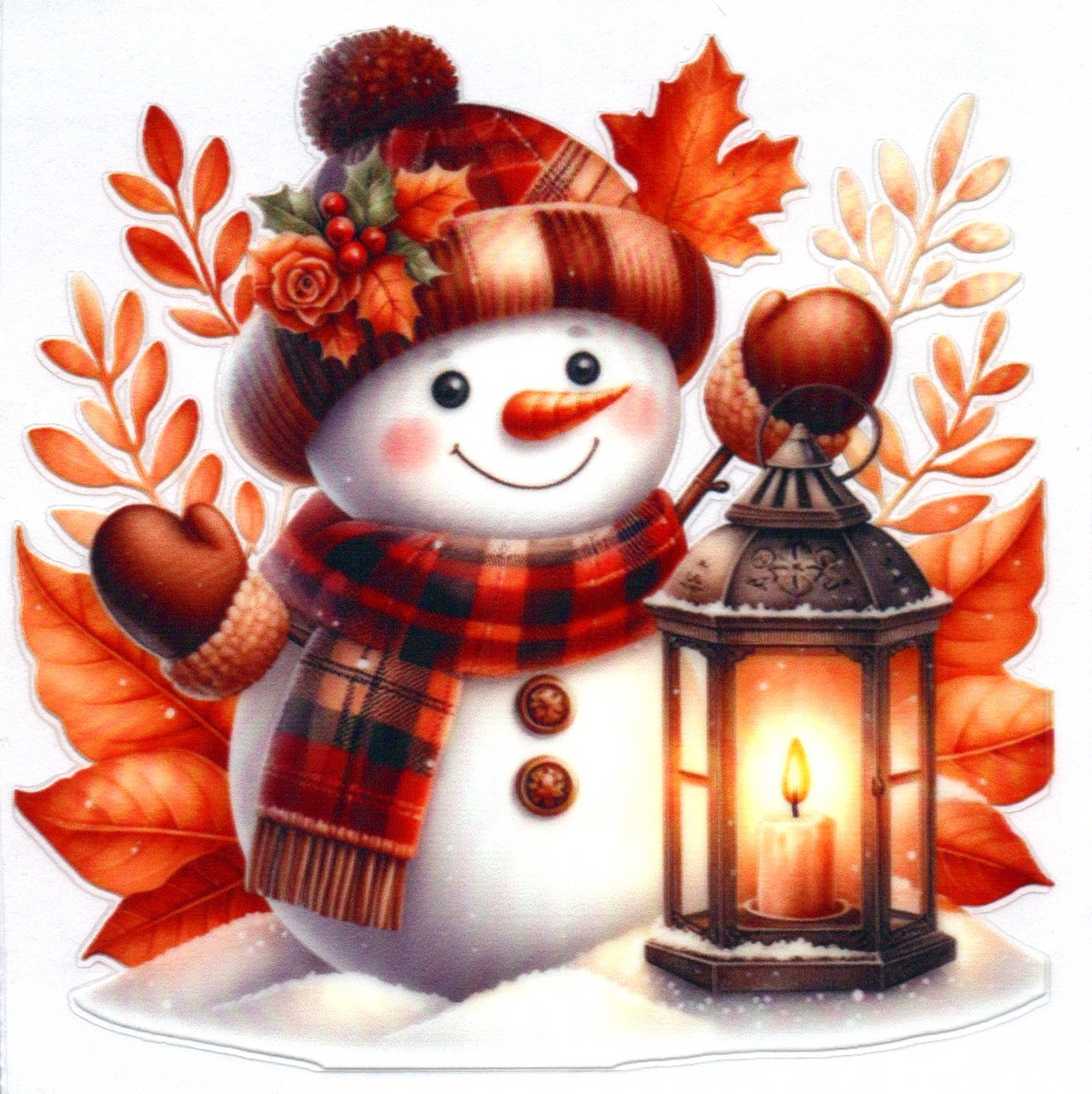 Snowman w/lantern Christmas Single Decal