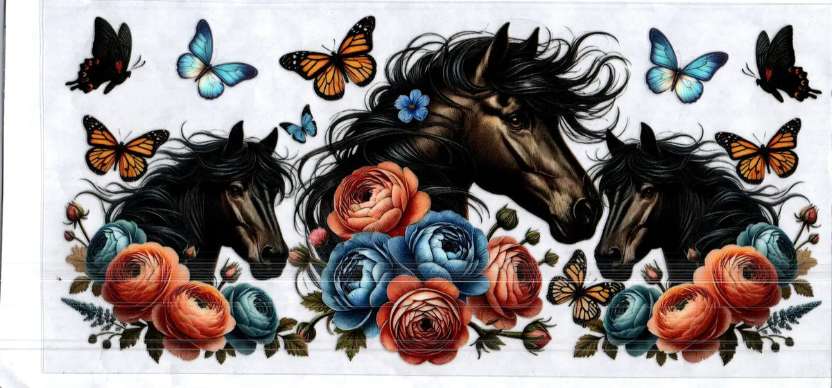 16 oz 3 horse heads flowers & butterflies misc 168