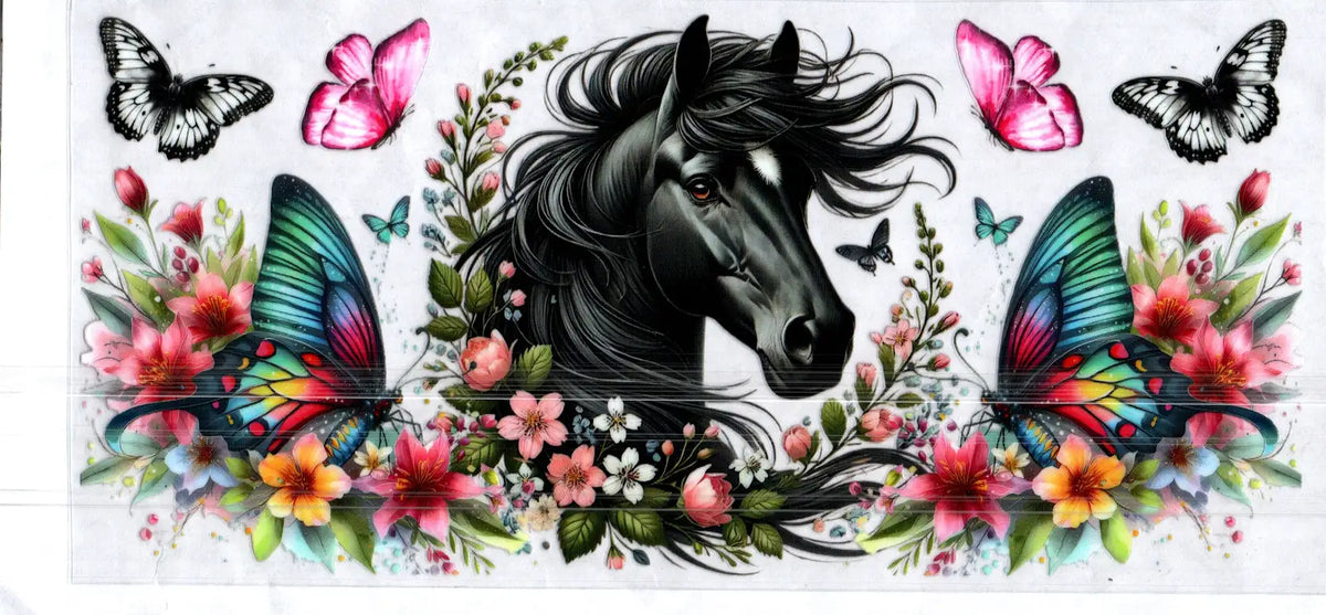 16 oz horse heads flowers & butterflies misc 169