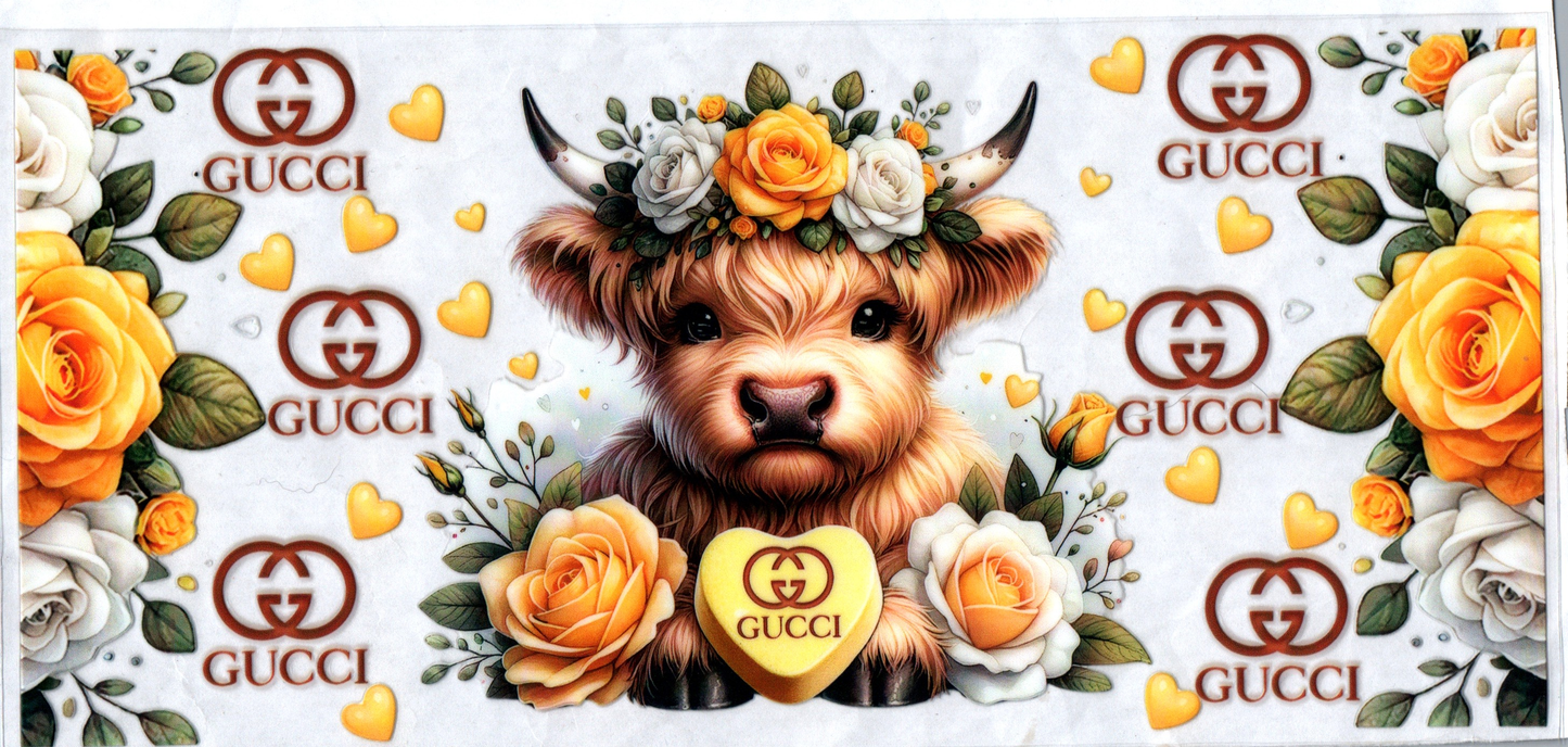 16 oz GG Yellow & White flowers Cow 171