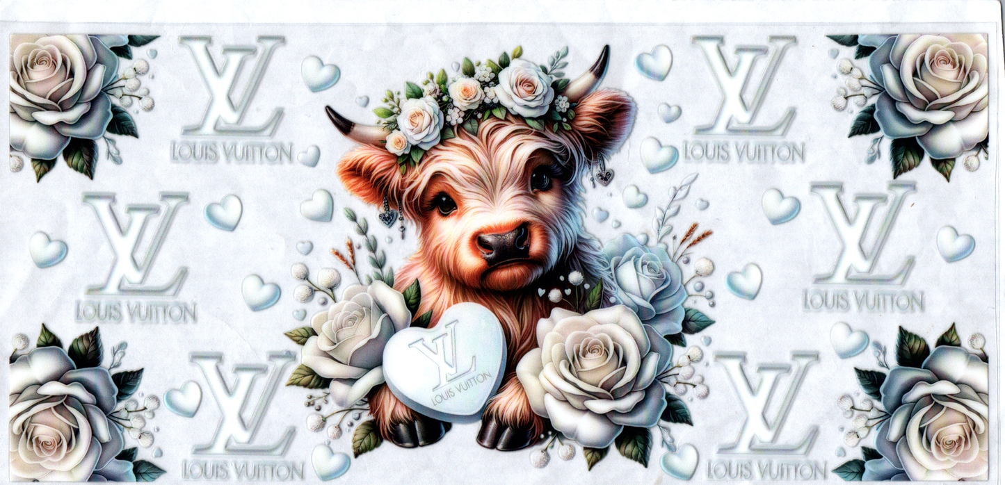 16 oz VL White & Light Blue flowers Cow 172