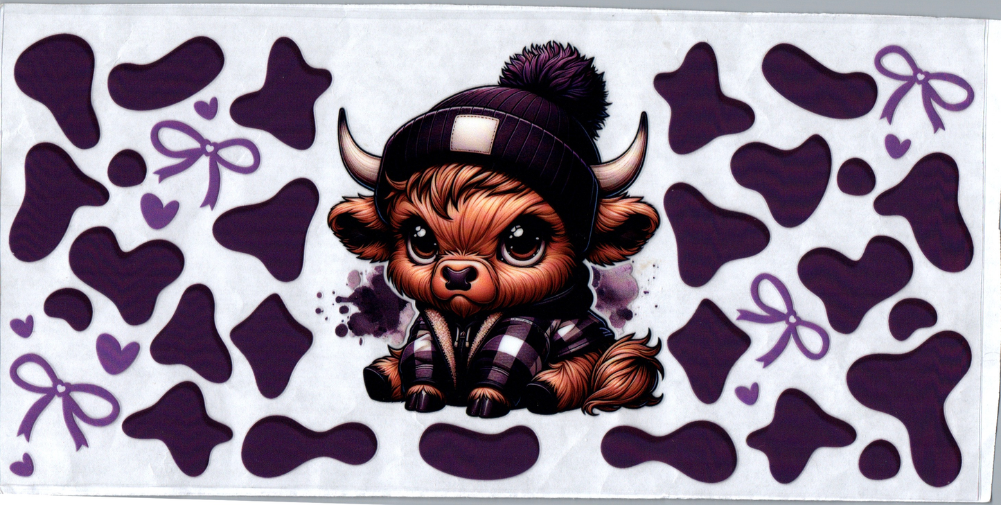 16 oz Brown cow in jacket w/ black spots and gray bows 179