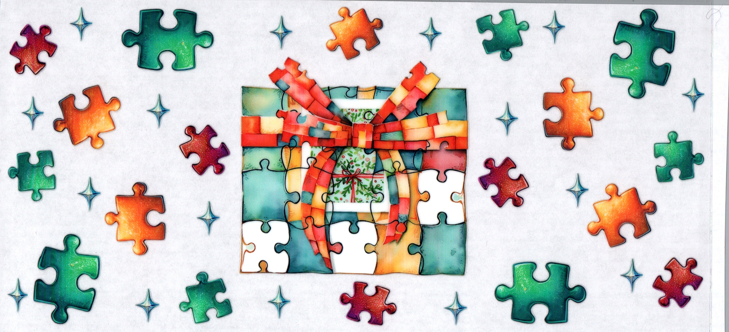16 oz teal/brown puzzle pieces 18