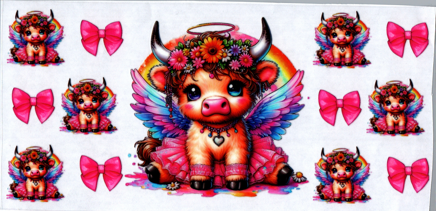 16 oz Baby Cow with horns & rainbow and wings 18