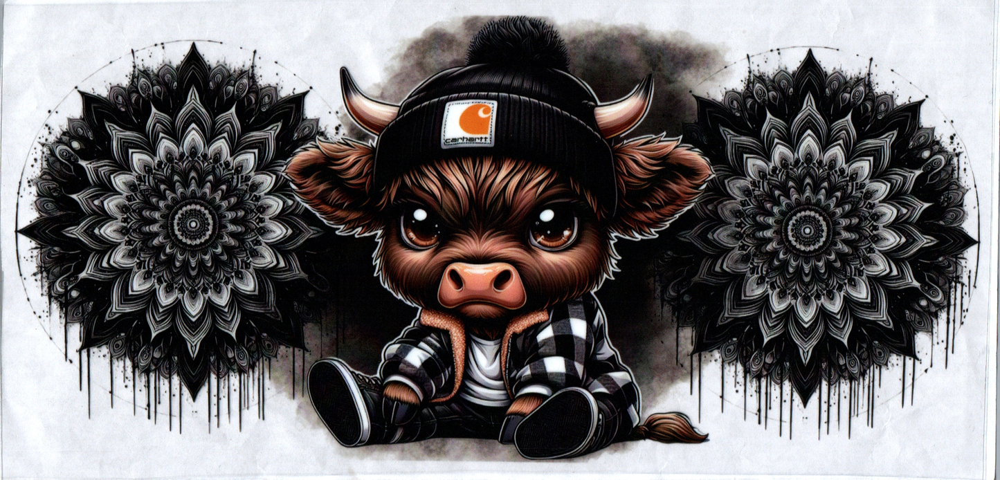 16 oz Brown cow in jacket with black & gray Mandela's 184