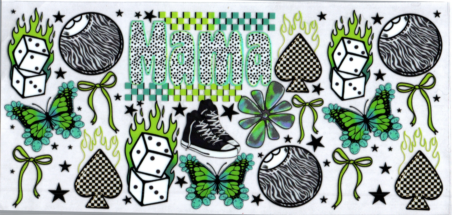 16oz Green/Black/White Mama with dice & 8ball