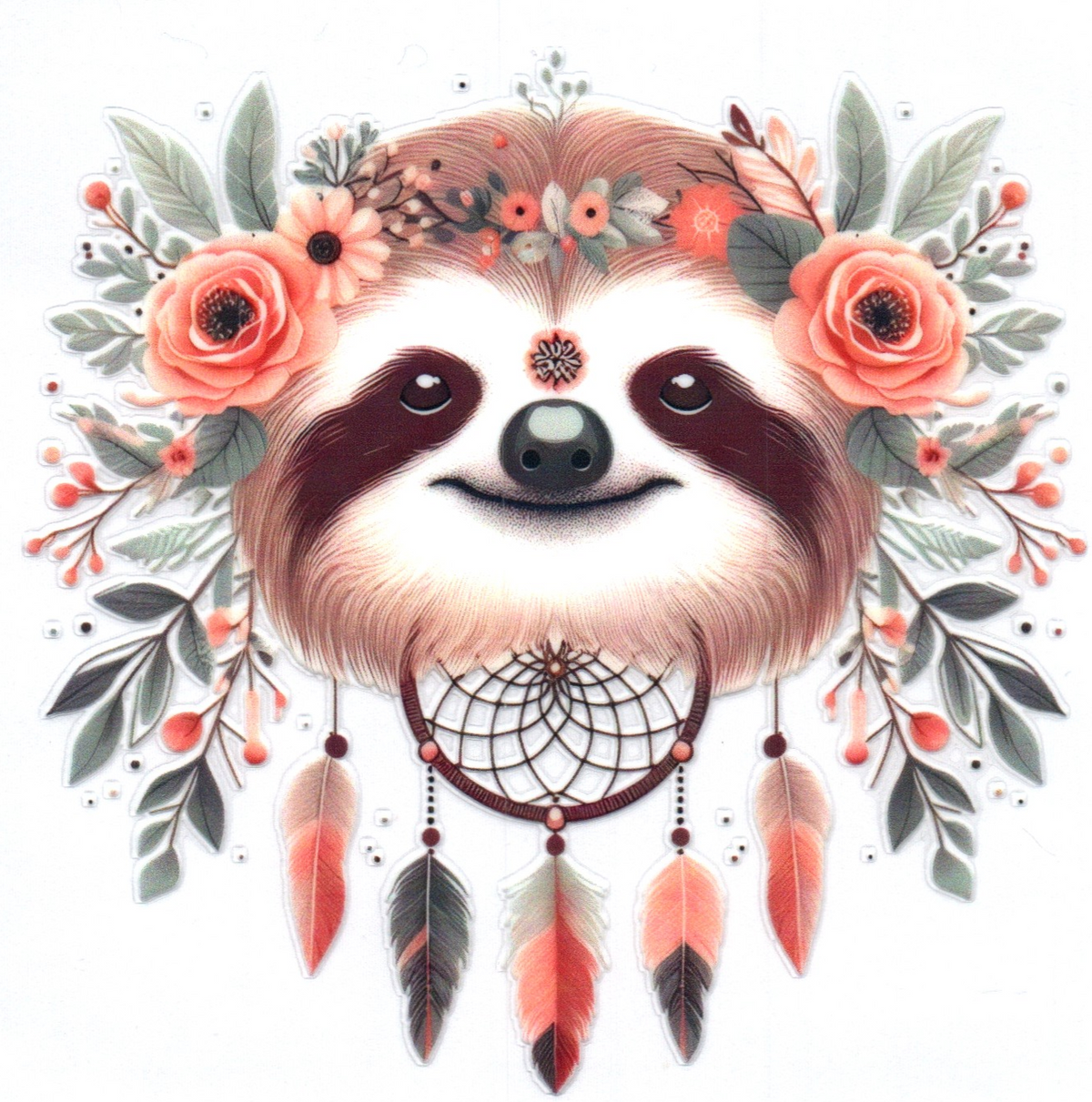 Sloth w/flowers and feathers Single Decal 19