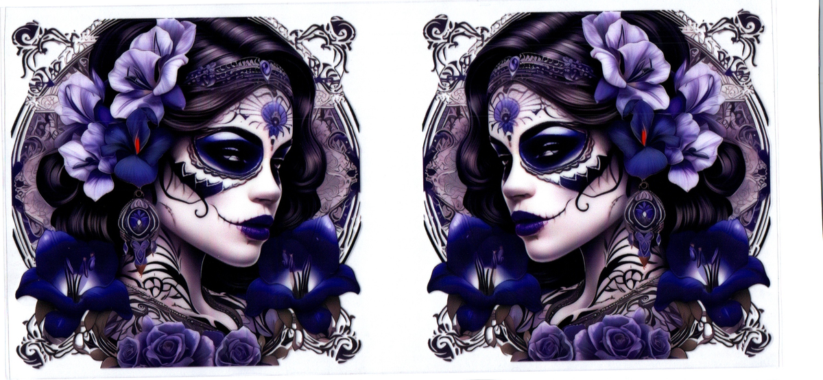 16oz mirrored sugar skull makeup girl blue flowers halloween 19