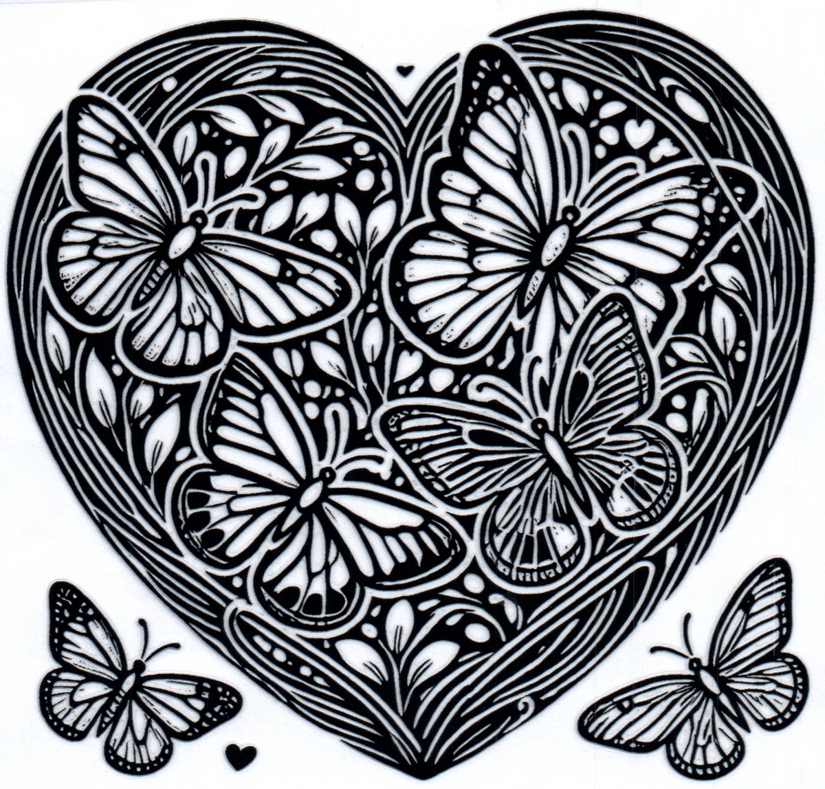Black outline Heart with Butterflies 2 Single Decal