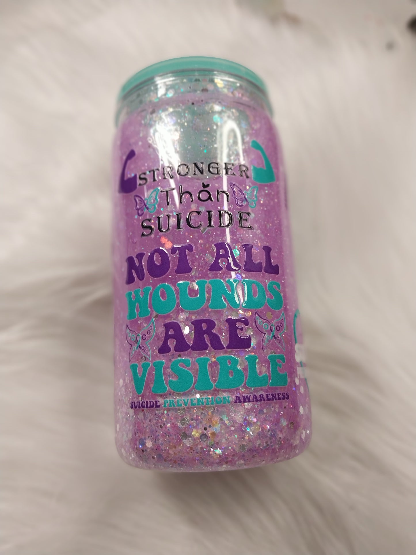 16 oz Suicide Awareness Plastic Snow Globe Tumbler