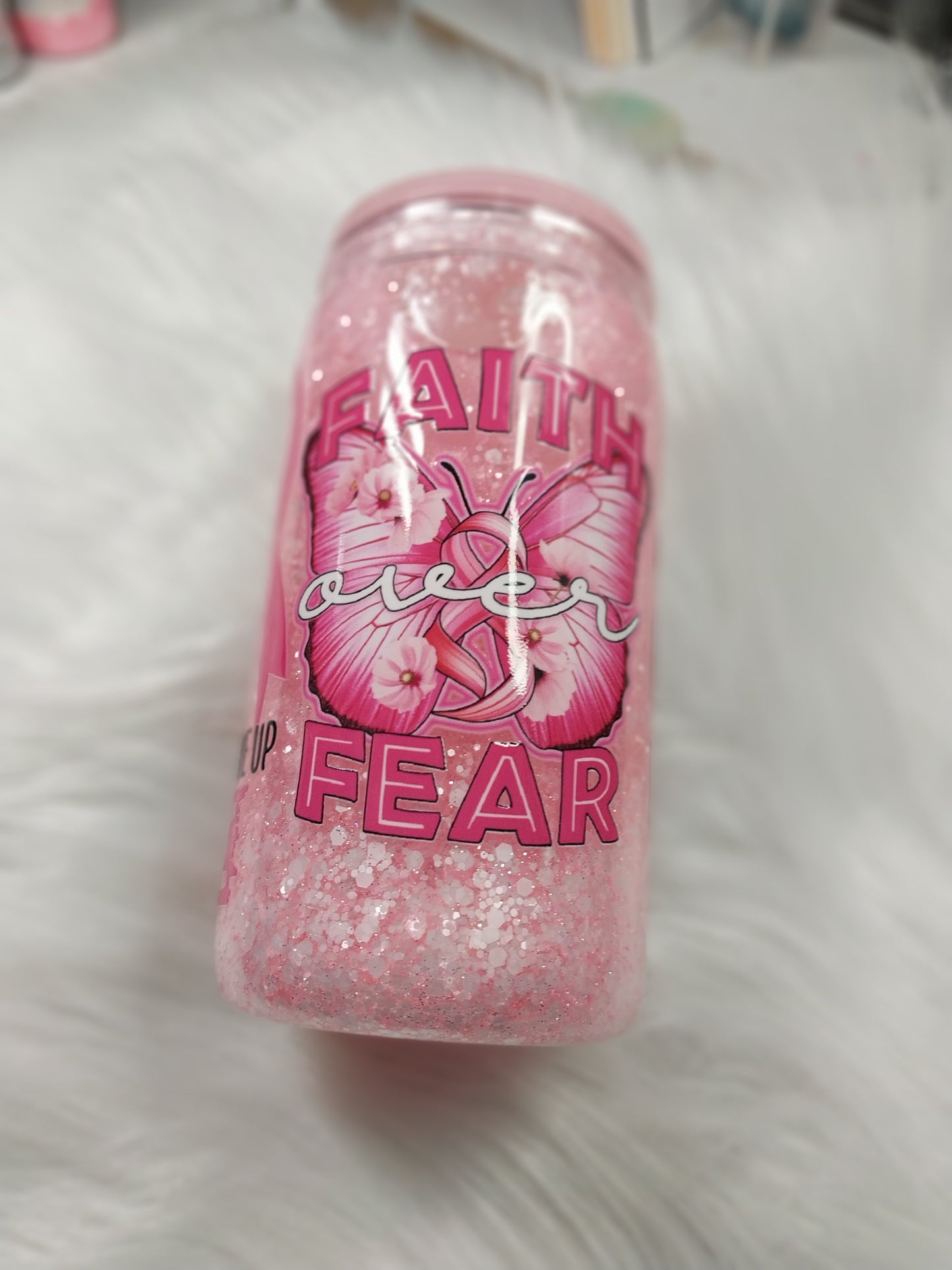 16 oz Cancer Awareness Plastic Snow Globe Tumbler